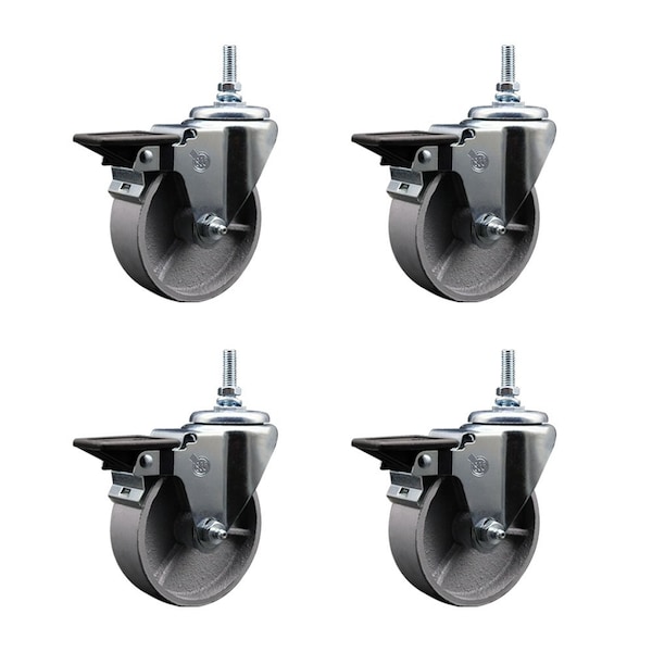 4 Inch Semi Steel 38 Inch Threaded Stem Caster Set with Brake